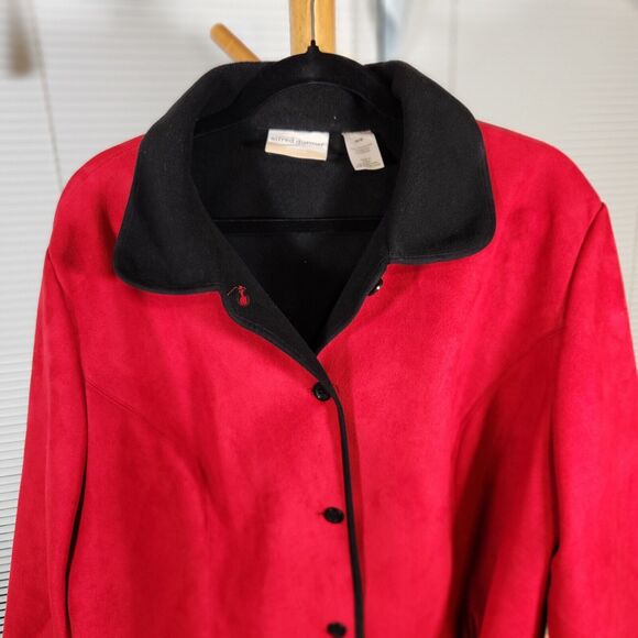 Alfred Dunner $95 22W Red Micro Suede Black Trim Button Up Zip Pockets Coat - Picture 2 of 6